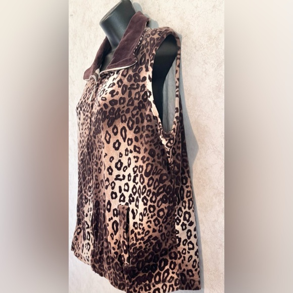 Rebecca Malone Velour Collared Zippered Vest Ladies Size XL Brown Animal Print - Picture 5 of 16
